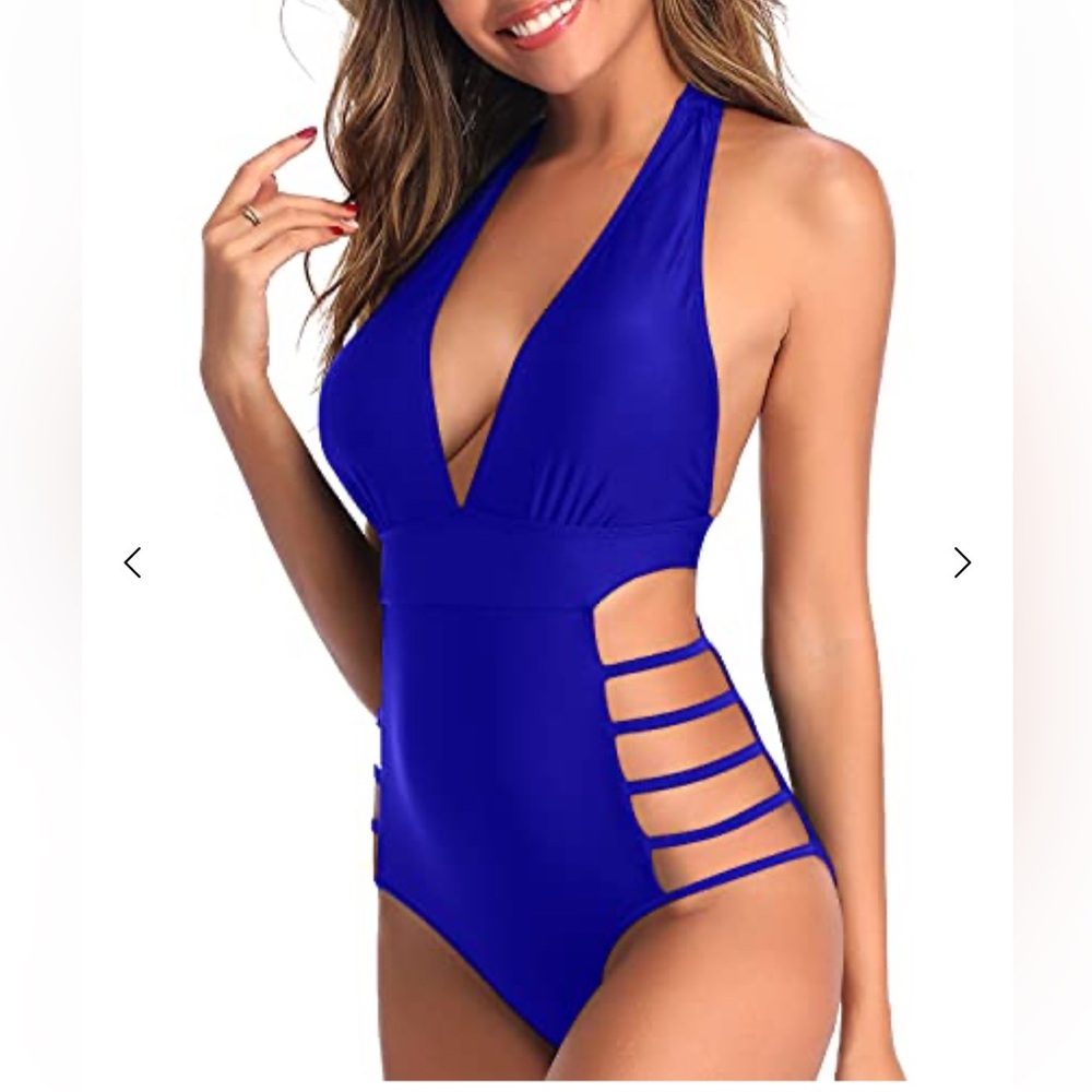 NWT Yonique Chic Halter Blue One-Piece Swimsuit